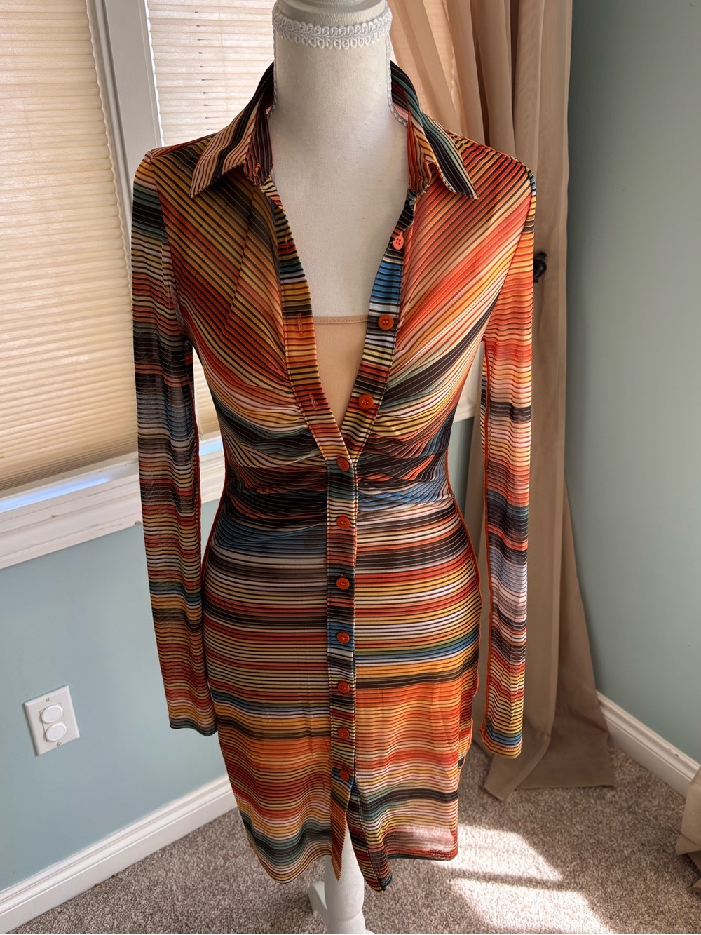 12th Tribe Striped Button-Front Shirt Dress With Accompanying Detached Slip